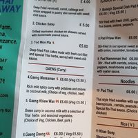 Menu page 1 at Bo Thai Takeaway in Penzance