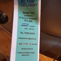 Menu cover page at Bo Thai Takeaway in Penzance