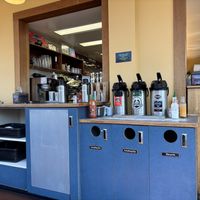 Coffee bar with oat milk option  at Los Bagels in Arcata