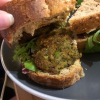 Falafel humous and red pepper sandwich on granary bread  at Hells Mouth in Gwithian
