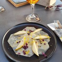 Celeriac carpaccio with pear and lemonzest at Boulevard 17 in Vlissingen