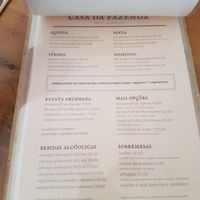 Menu at Casa da Fazenda in Passa Quatro
