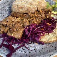 Vegan jackfruit satay sandwichh  at De DorpsKamer in Ermelo