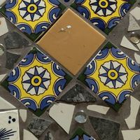 Mosaic tiles on table at Tio's Tacos in Riverside