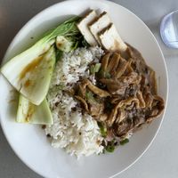 Oyster mushroom adobo w/ tofu  at Nan's Noodle House in Calgary