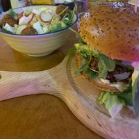 My vegan avocado burger and falafel salad   at Submarine burger in Zagreb