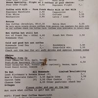 The menu at Fixed Gear Coffee in Maastricht