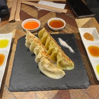 Vegan gyoza and vegan curry gyoza   at Champagne & Gyoza Bar in Osaka