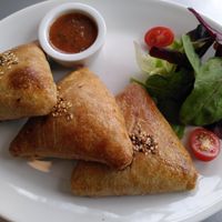 Uzbek somsas with potato inside (July 2022) at Mostyn Gallery Cafe in Llandudno