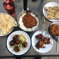 Mixture of food (naan bread was homemade though)  at Mughal Massala in Tipton