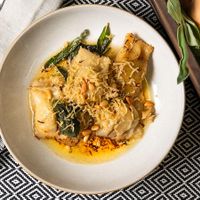 Butternut Squash Ravioli with Brown Butter & Sage Sauce at Eat Plants in Toronto