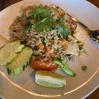Thai fried rice minus the egg for a vegan dish and added tofu at Kin Khao Thai Eatery in Crescent City