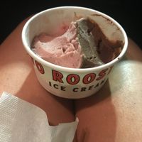 From the Regulars menu: strawberry and chocolate (both non-dairy) at Two Roosters Ice Cream in Durham