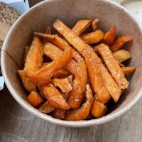 Huge bin of sweet potato fries  at Davasa Burguer in Mallorca