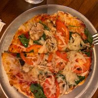 Pan crust pizza with red sauce, veggies and vegan cheese. at Peddlers Pizza Pub in Valparaiso