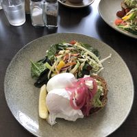 Smashed avocado on Kapiti grain toast with side of poached eggs ( free range)  at Otaki Kitchen in Otaki