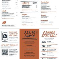 Updated menu October 2021 at The Commercial Hotel in Parramatta