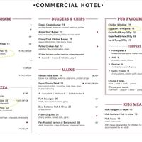 Menu at The Commercial Hotel in Parramatta