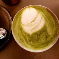 Matcha latte with soy milk at das KARL in Dusseldorf