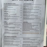 Eat in menu. Beans on toast is incredible at Bunce's in Marlborough