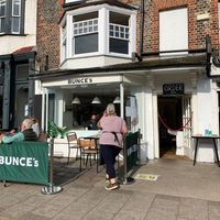 The frontage with outside seating  at Bunce's in Marlborough