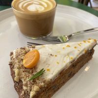 Vegan carrot cake and cappuccino with oat milk  at SUEDHANG in Tubingen