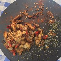 Heura (tiras de pollo vegano picante) at Embassy Beach in Alicante