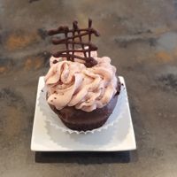 Vegan chocolate raspberry cupcake at Crema Coffee House & Pastries in Wasilla