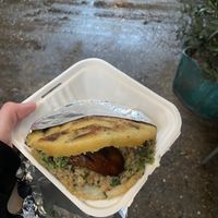 plantain and  bean arepa  at Maltby Street Market in South East London