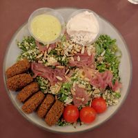 Kale caesar bowl + extra avocado dip at Fafelle in Stockholm