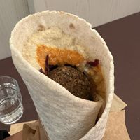 The “warm wrap”- cold wrap, warm falafel, just OK.   at Fafelle in Stockholm