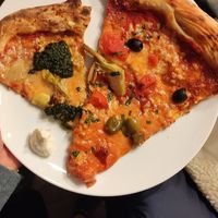 Big Vs regular slice vegan pizza at Fat Toni's Pizzeria in Stroud