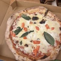 Pesto pieces pizza with extra mozzarella !  at Fat Toni's Pizzeria in Stroud