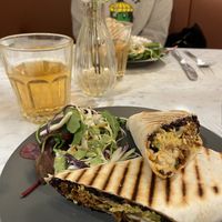 morning brunch avocado wrap with kombucha drink  at Kafé Plattan in Stockholm