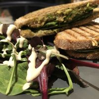 Walnut pesto sandwich - grilled  at Kafé Plattan in Stockholm