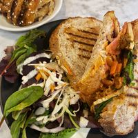 Tofu bahn mi and cinnamon bun  at Kafé Plattan in Stockholm