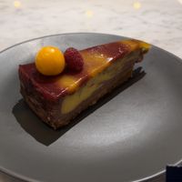 Mango raspberry cheesecake  at Kafé Plattan in Stockholm