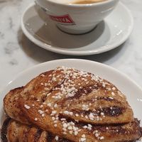 Cinnamon bun and cappuccino  at Kafé Plattan in Stockholm