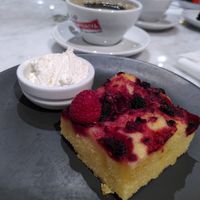 Raspberry and vanilla cake at Kafé Plattan in Stockholm