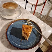 Biscoff cake (half eaten, because I'm always too eager to dig in and forget to take photos) and a latte with soy. at Kafé Plattan in Stockholm