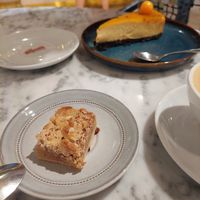 Apple "pie", passionfruit cheesecake oreo cake base. at Kafé Plattan in Stockholm