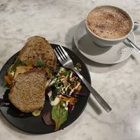 Tofu Sandwich and vegan Hot Chocolate   at Kafé Plattan in Stockholm