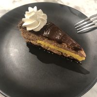 Chocolate mousse cake with whipped cream  at Kafé Plattan in Stockholm