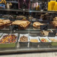 Food display at Kafé Plattan in Stockholm