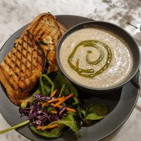 Cauliflower soup and a sandwich at Kafé Plattan in Stockholm