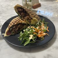Vegan beefsteak sandwich  at Kafé Plattan in Stockholm