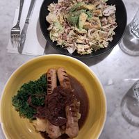 Avocado caesar salad & bangers and mash at Kafé Plattan in Stockholm