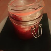 Vegan vanilla pudding with plum compot, a rather rare find among vegan options, especially in a small town like this ❤ at Café Miche in Diekirch