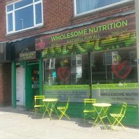 Exterior and outside seating at Wholesome Nutrition in South Shields