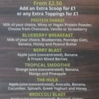 Protein shakes and smoothies menu at Wholesome Nutrition in South Shields